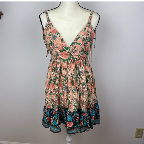 Angel Biba Dresses New Indikah Floral Print Tie Shoulder Cocktail Coastal Mini